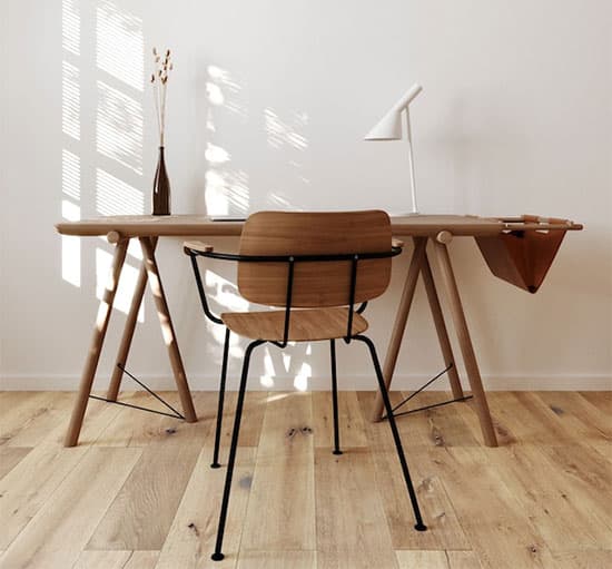 Scandinavian desk and chair combo is an easy way to achieve a minimalist aesthetic without looking cold.