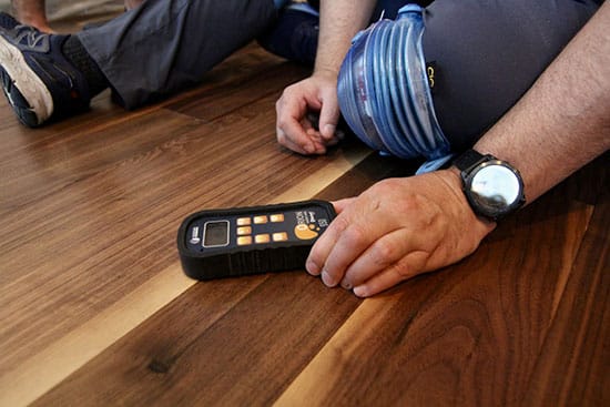 Installers for Pierce Flooring always test for wood moisture before and during the installation process.